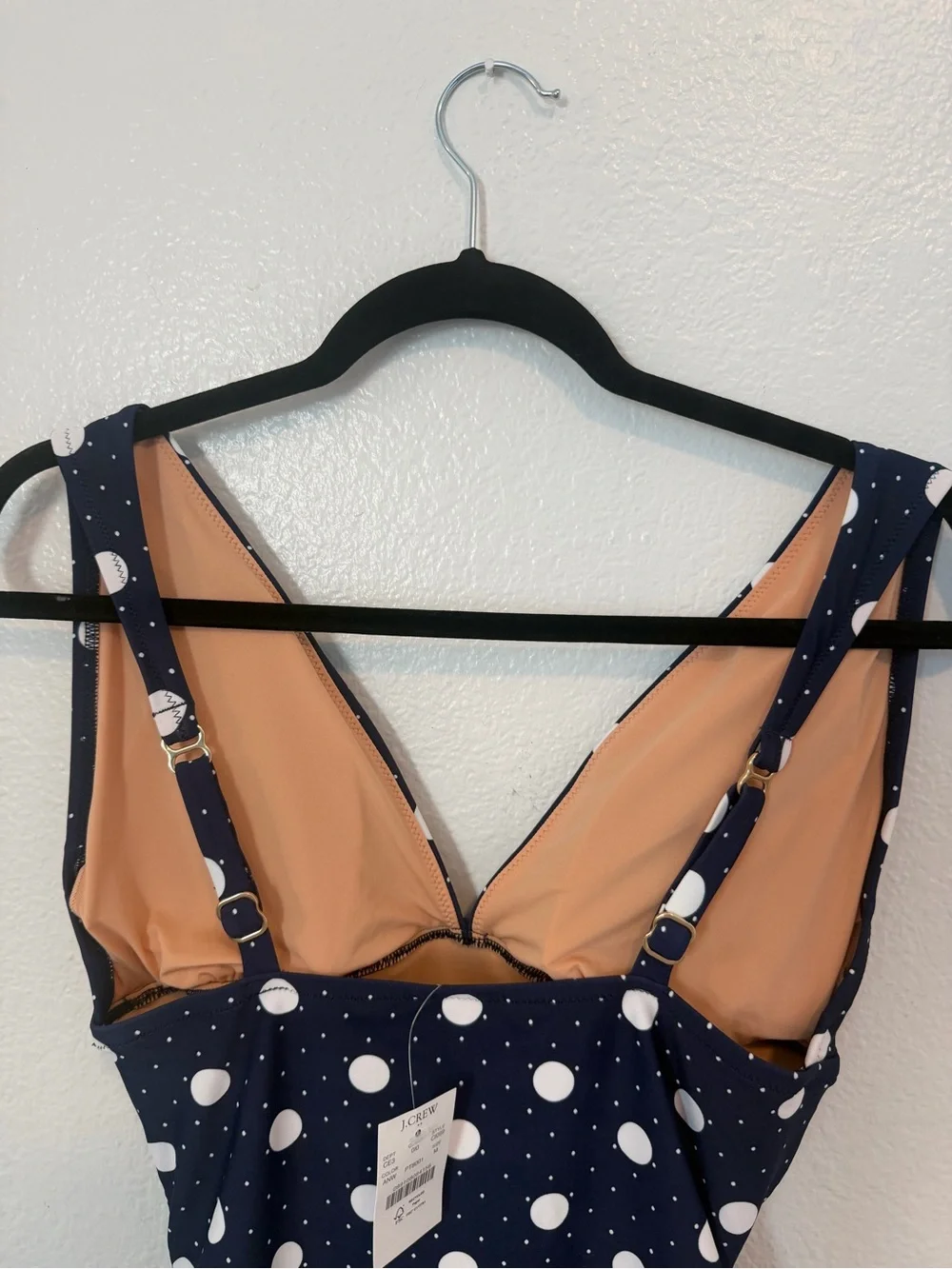 NWT J.Crew Factory Ruched Plunge One-Piece Swimsuit Navy White Polka Dot M